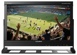 PVM160S-E front view on a desktop stand, showing a football match on a high-brightness screen