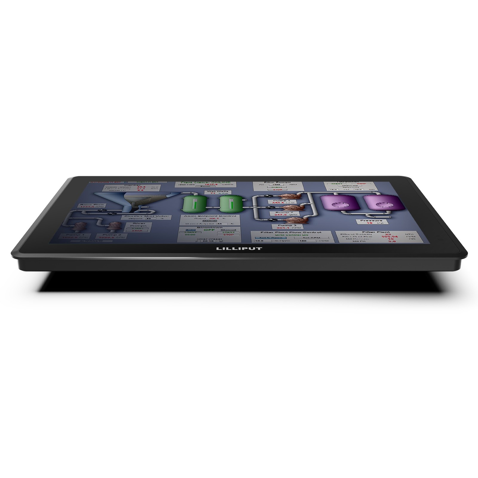 Lilliput TK1331 13.3 inch interactive display showing industrial HMI interface