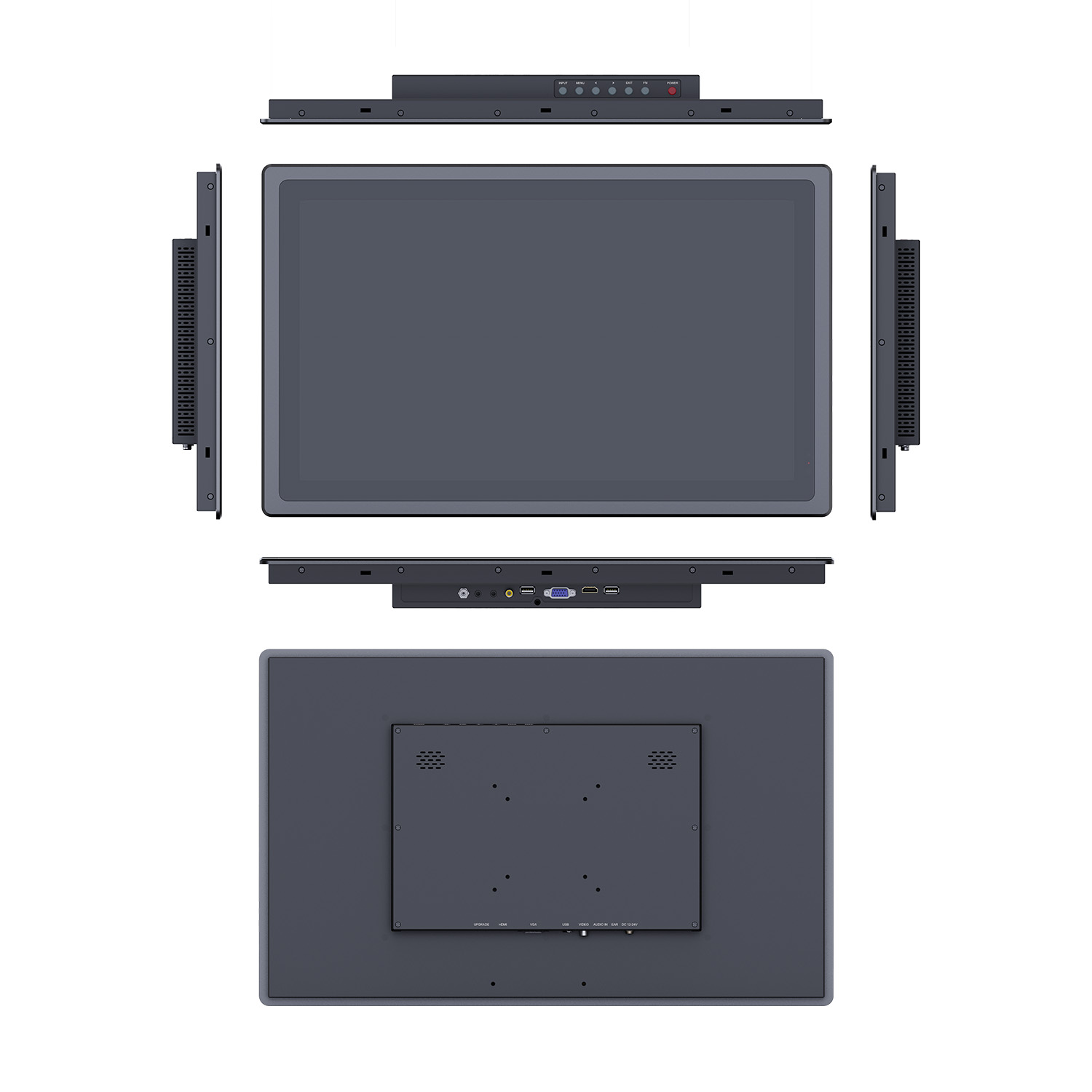 TK2150 front, rear, and edge views with ports and controls