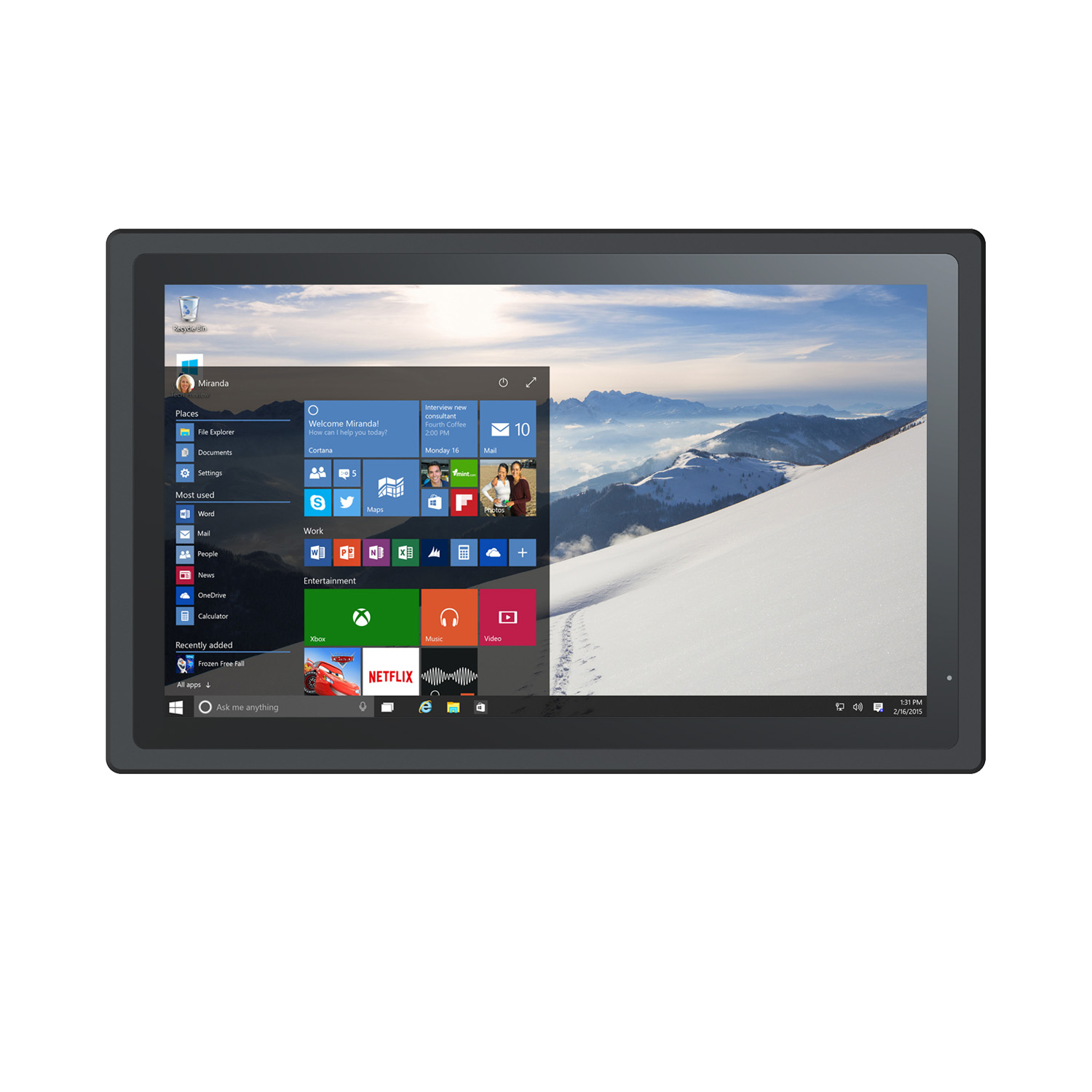TK2150 front view with Windows desktop on screen