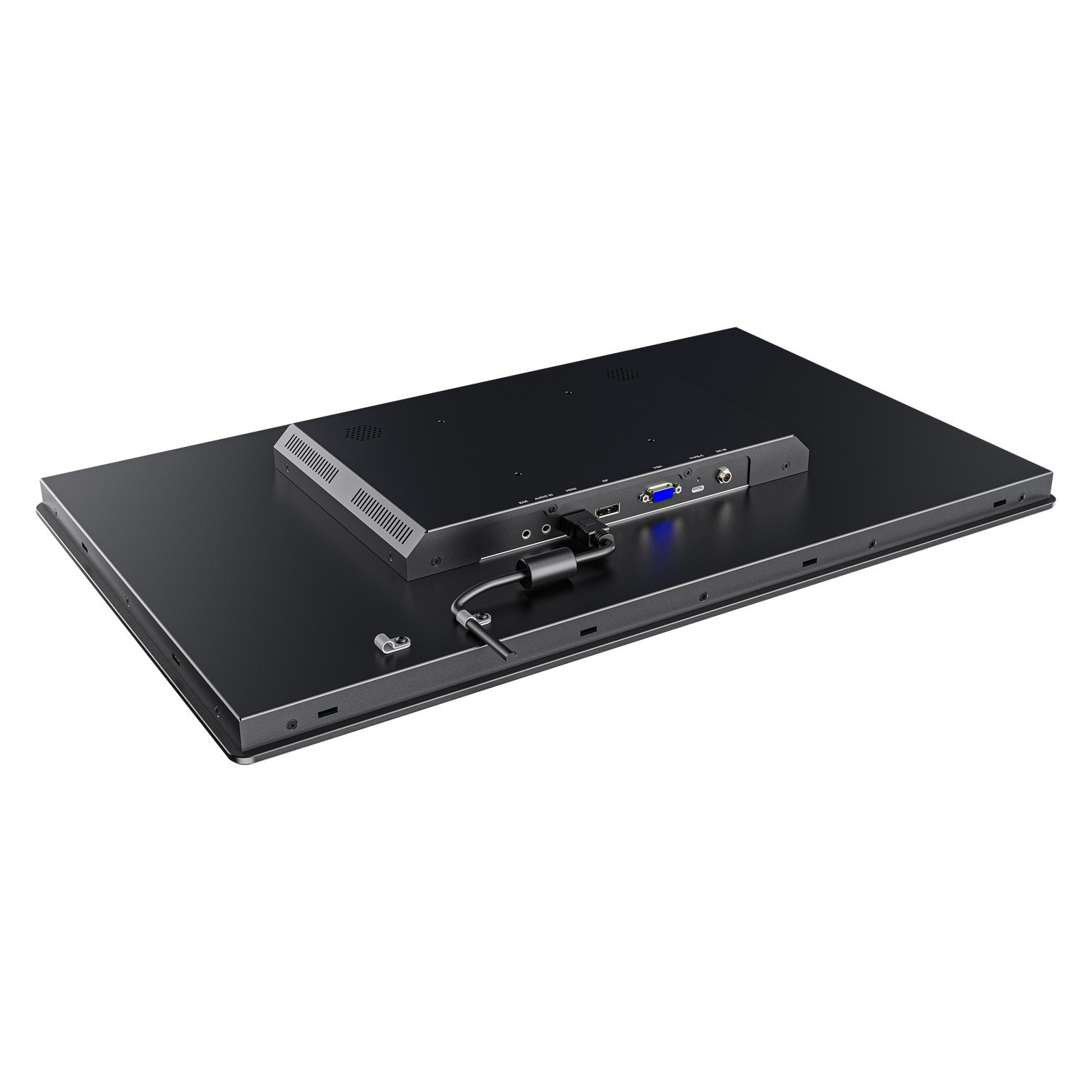 Lilliput TK2380 rear connectivity with HDMI, DisplayPort, VGA, USB-C and anti-drop cable clamp