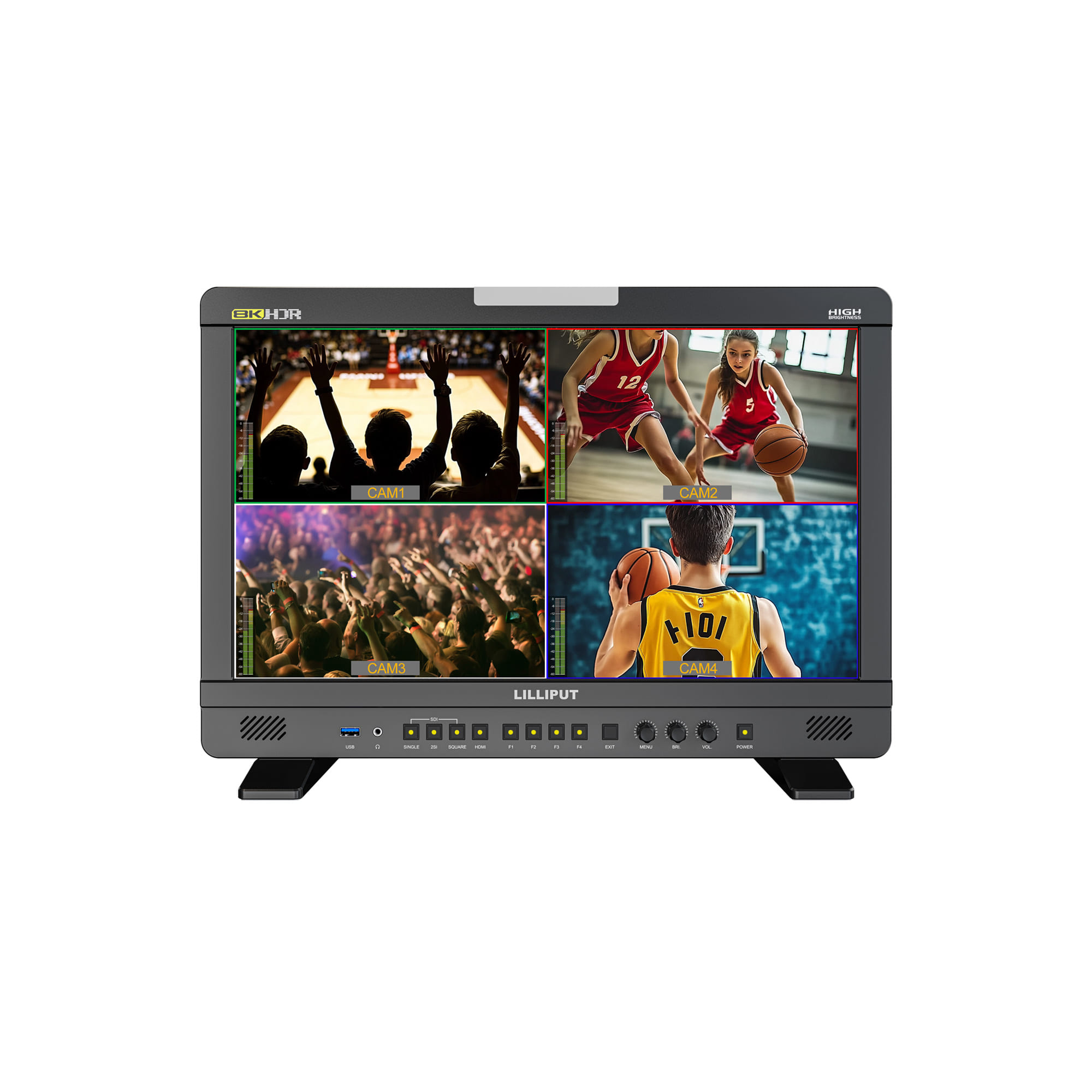 Lilliput UQ19 production monitor showing multiview and scopes