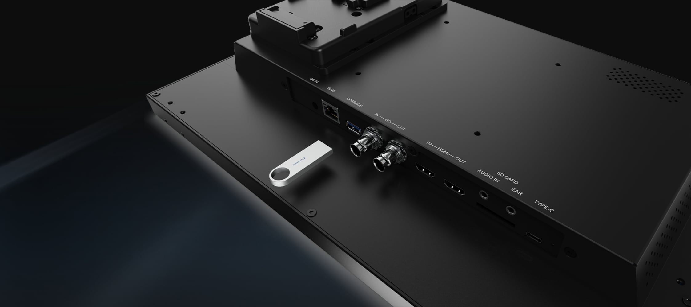 PVM160S-E rear I/O with a USB drive connected for loading custom 3D LUTs