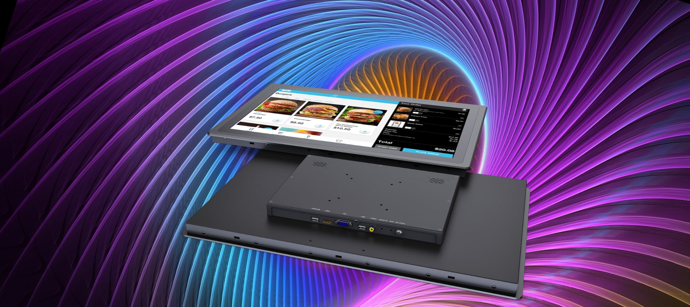 TK2150 rear panel with HDMI, VGA, and composite AV connections in a metal housing